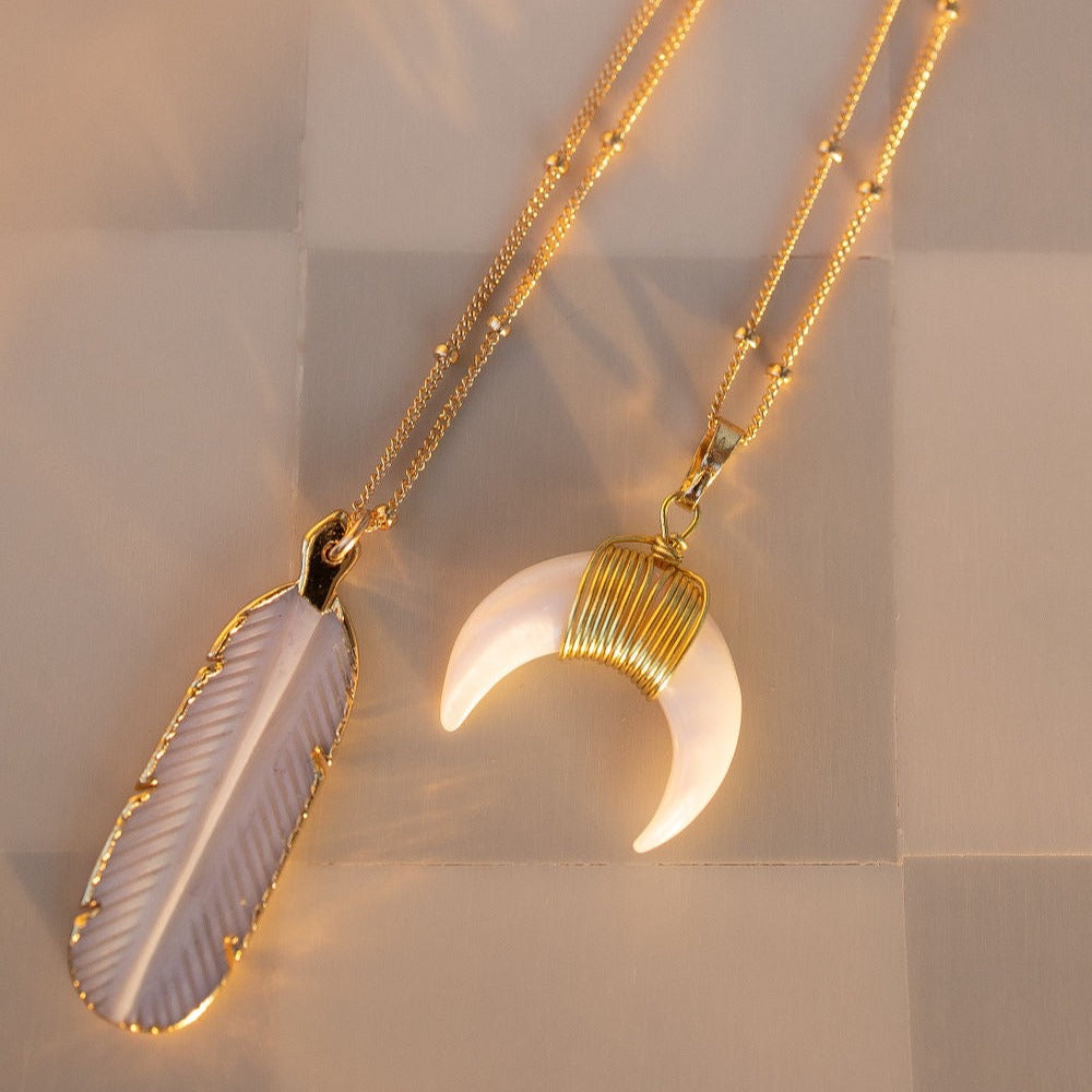 SALE - Feather Stone Necklace (more colors) - Necklaces -  -  - Azil Boutique