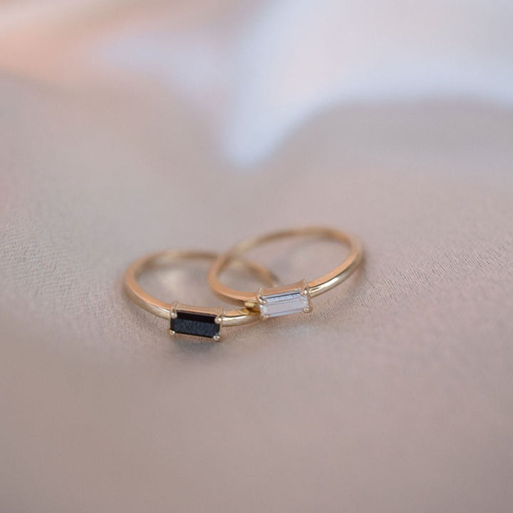 10k Solid Gold Black Horizontal Baguette Ring - Rings -  -  - Azil Boutique