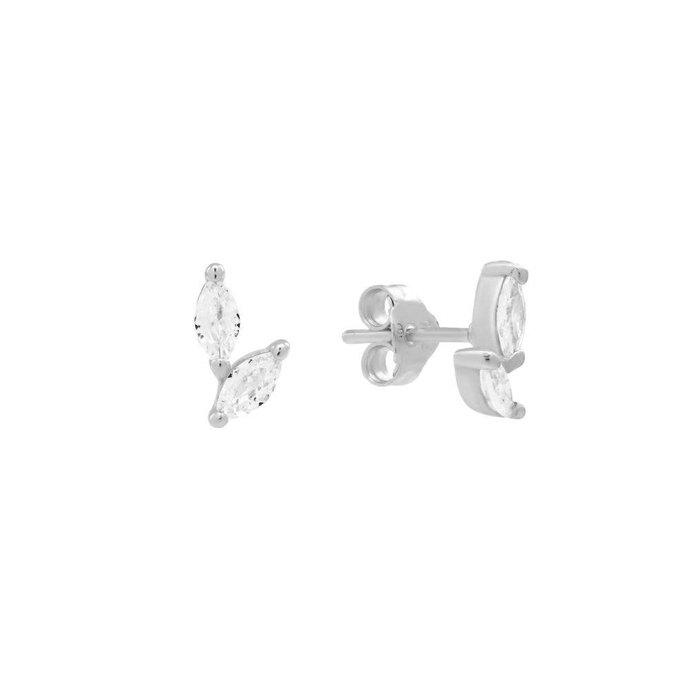 Double CZ Curved Marquis Studs - Earrings - Silver - Silver - Azil Boutique
