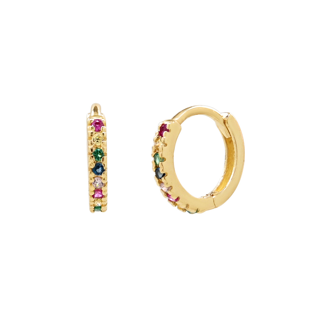 10k Solid Gold Colorful CZ Huggies - Earrings - Small - Small - Azil Boutique