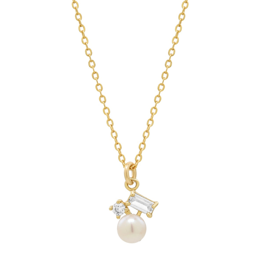 Pearl / CZ Cluster Necklace - Necklaces -  -  - Azil Boutique