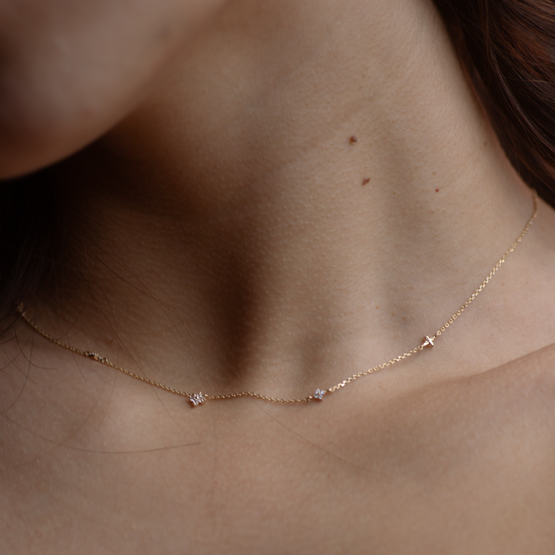 14k Solid Gold Multi-Sparkle Necklace - Necklaces -  -  - Azil Boutique