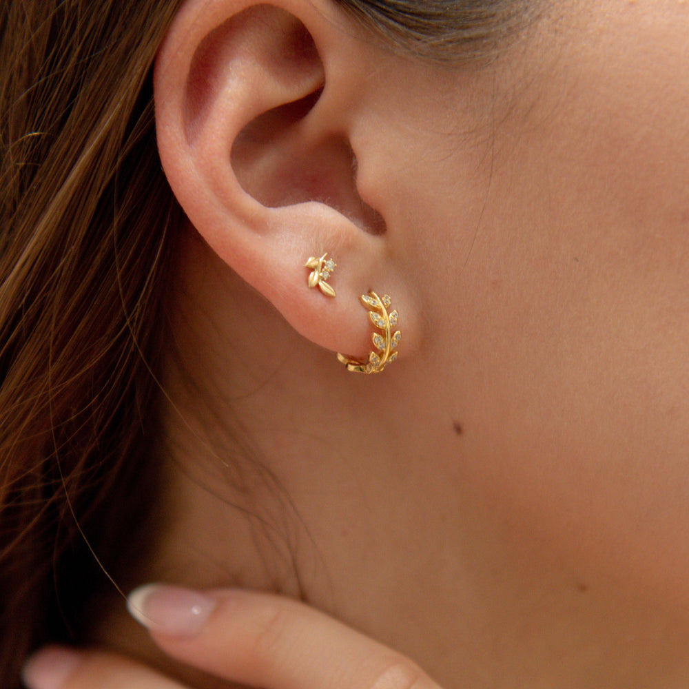 10k Solid Gold CZ Seedling Studs - Earrings -  -  - Azil Boutique