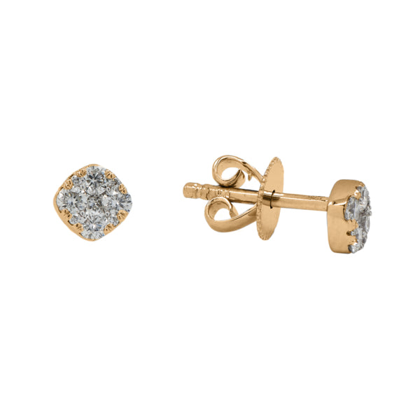 Rounded Corners Pave Diamond Stud Earring - Earrings - Yellow Gold - Yellow Gold - Azil Boutique