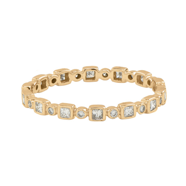 Square and Circle Alternating Diamond Band Ring - Rings - Yellow Gold - Yellow Gold / 5 - Azil Boutique