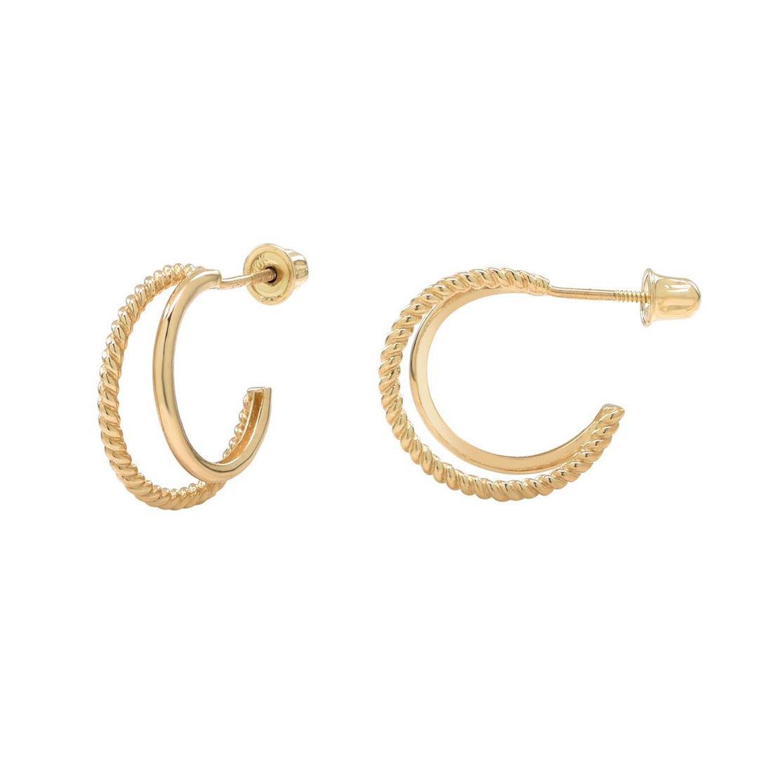 SALE - 10k Solid Gold Twisted & Smooth Double Huggie Studs - Earrings - Yellow Gold - Yellow Gold - Azil Boutique