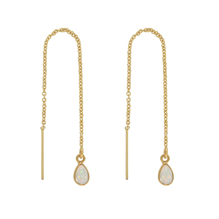 Bezel Stone Ear Threaders (more stones) - Earrings - Opal- Teardrop - Opal- Teardrop / Gold - Azil Boutique