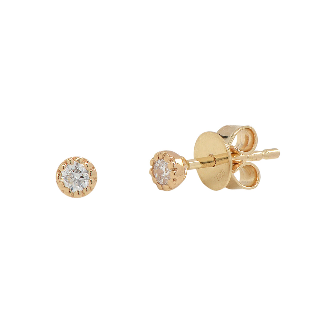 Diamonds Scalloped Prong Studs - Earrings - Yellow Gold - Yellow Gold - Azil Boutique