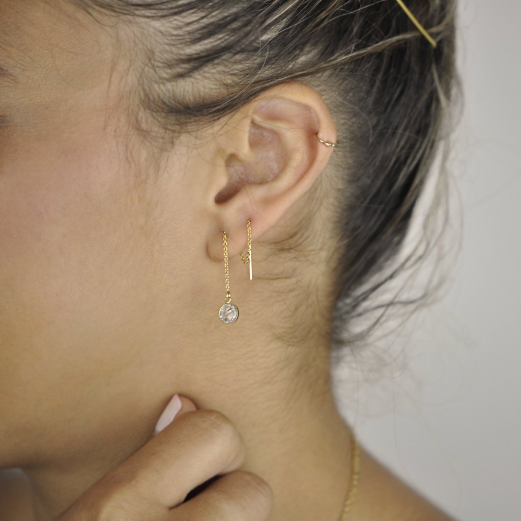 Bezel Stone Ear Threaders (more stones) - Earrings -  -  - Azil Boutique