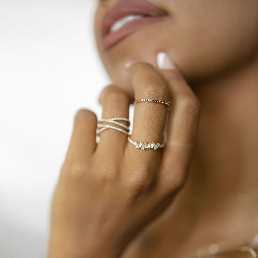 Diamonds Pave Half Way Band - Rings -  -  - Azil Boutique