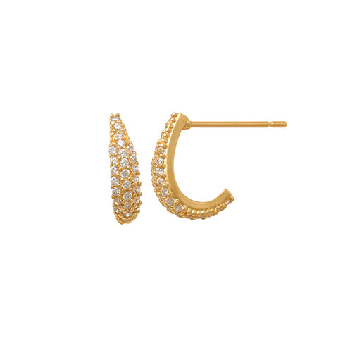 SALE - 10k Solid Gold CZ Elongated Nugget Studs - Earrings -  -  - Azil Boutique