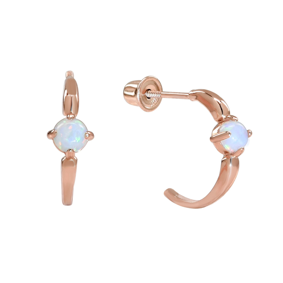 SALE - 10k Solid Gold Opal Prong Huggie Studs - Earrings - Rose Gold - Rose Gold - Azil Boutique
