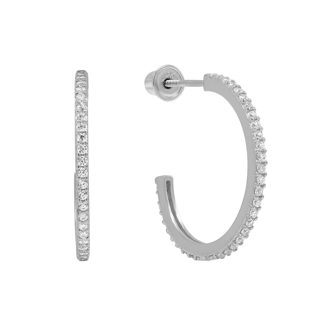 SALE - 10k Solid Gold CZ Pave Huggie/Hoop Studs - Earrings - White Gold - White Gold / 14mm - Azil Boutique