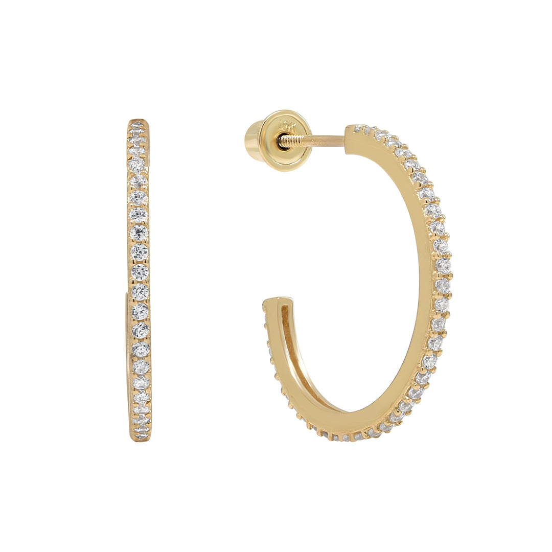 SALE - 10k Solid Gold CZ Pave Huggie/Hoop Studs - Earrings - Yellow Gold - Yellow Gold / 14mm - Azil Boutique