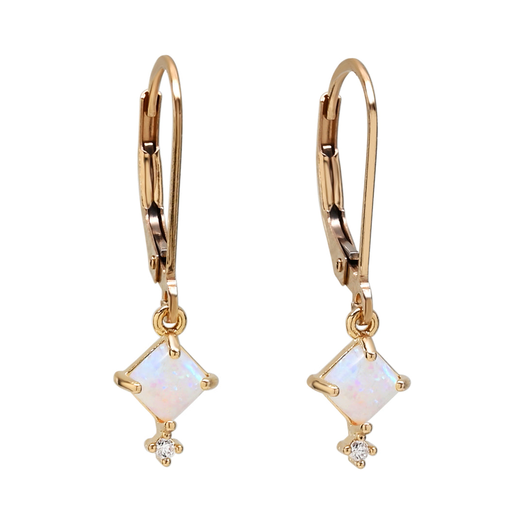 Square Prong Opal & CZ Leverback Earrings - Earrings -  -  - Azil Boutique