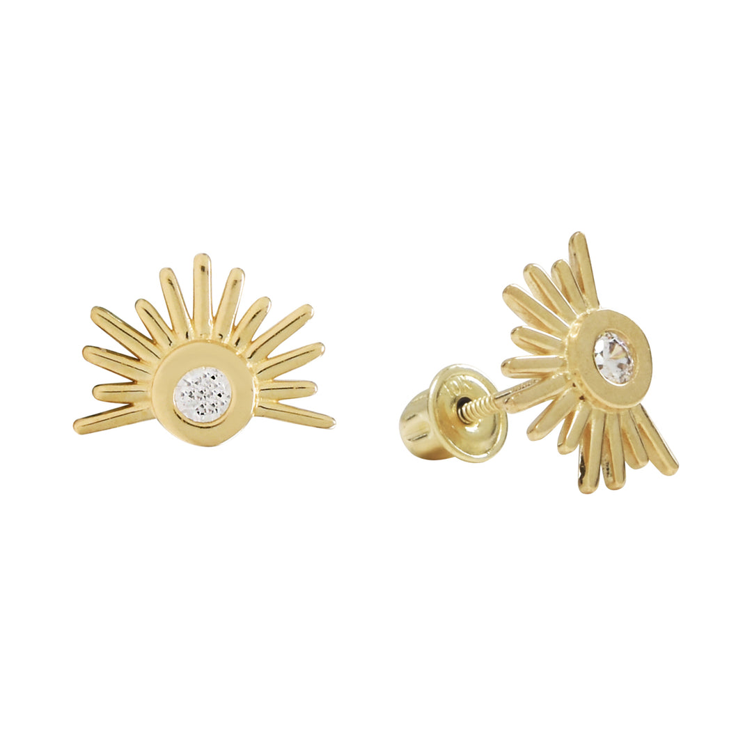 SALE - 10k Solid Gold CZ Sun Beam Studs - Earrings - Yellow Gold - Yellow Gold - Azil Boutique
