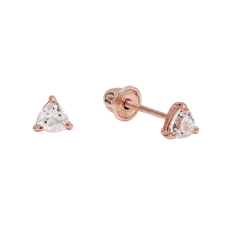SALE - 10k Solid Gold CZ Trillion Studs - Earrings - Rose Gold - Rose Gold - Azil Boutique