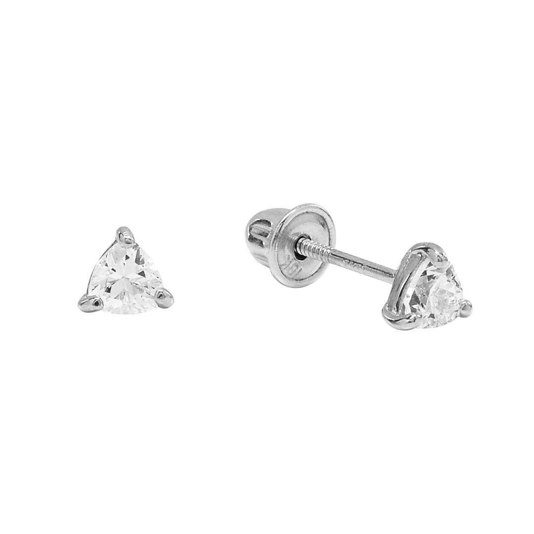 SALE - 10k Solid Gold CZ Trillion Studs - Earrings - White Gold - White Gold - Azil Boutique