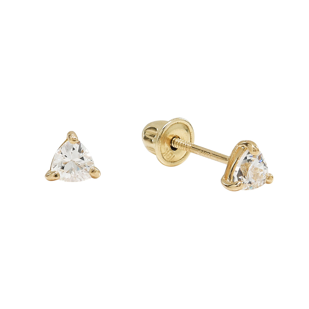 SALE - 10k Solid Gold CZ Trillion Studs - Earrings - Yellow Gold - Yellow Gold - Azil Boutique