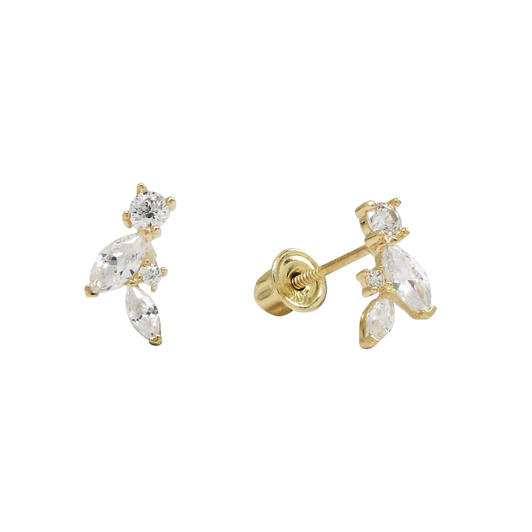 10k Solid Gold Marquise & Round CZ Studs - Earrings - Yellow Gold - Yellow Gold - Azil Boutique