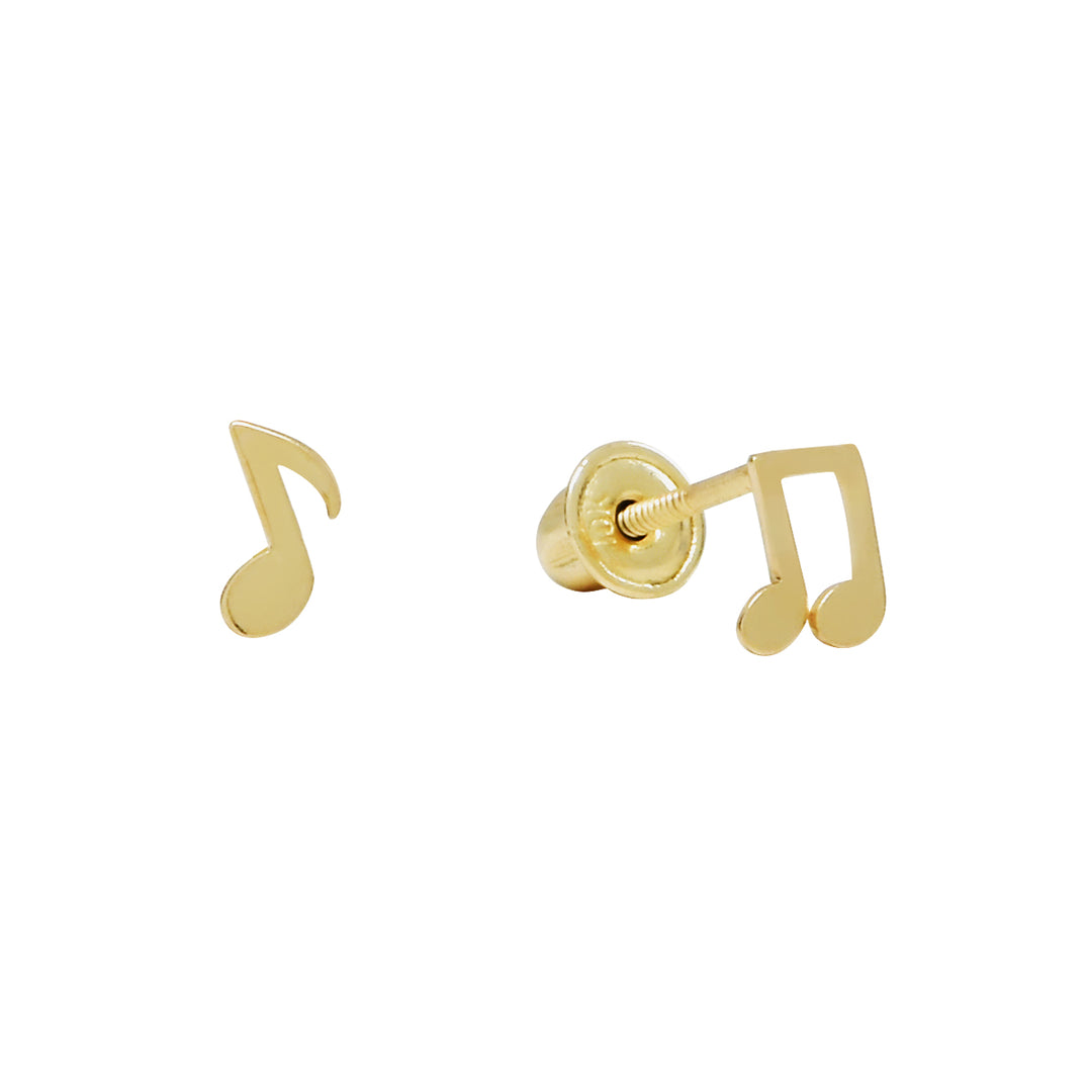10k Solid Gold Music Notes Studs - Earrings - Yellow Gold - Yellow Gold - Azil Boutique