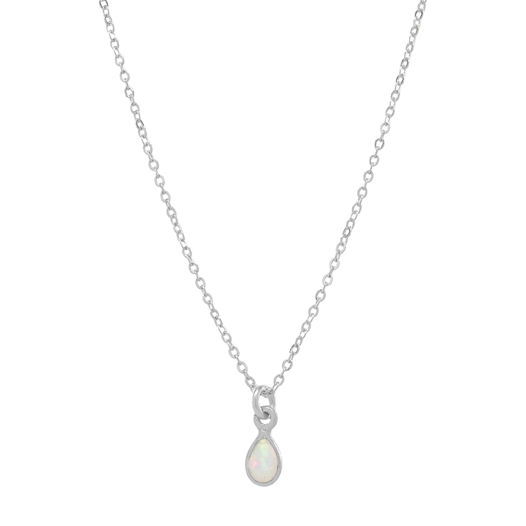 Tiny Elongated Teardrop Opal Necklace - Necklaces - Silver - Silver / Tiny - Azil Boutique