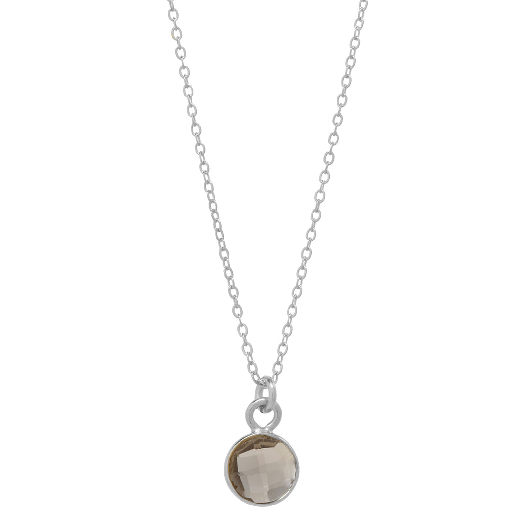 SALE - Tiny Bezel Stone Necklace (more colors) - Necklaces - Silver - Silver / Smoky Quartz - Azil Boutique