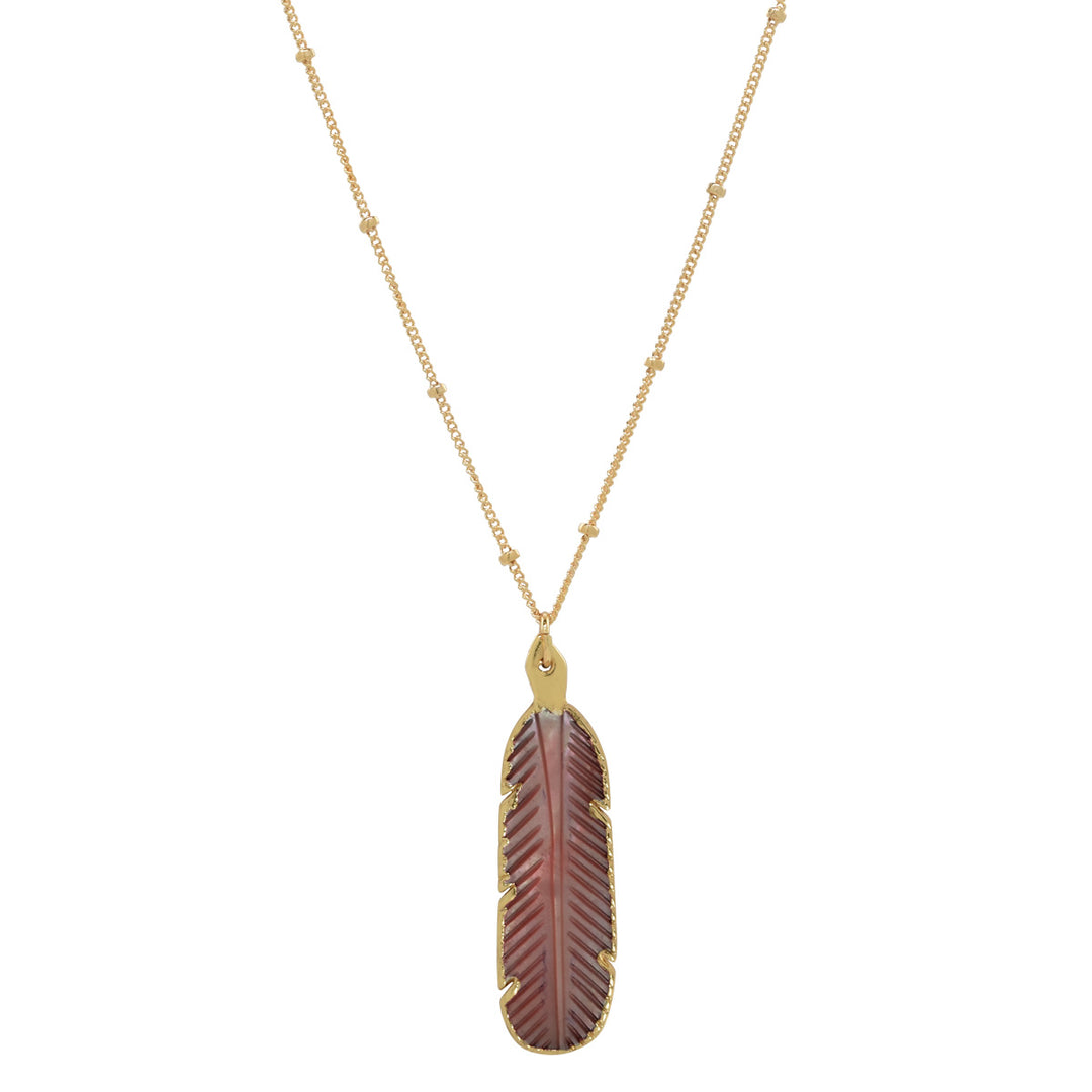 SALE - Feather Stone Necklace (more colors) - Necklaces - Pink Mother of Pearl - Pink Mother of Pearl - Azil Boutique