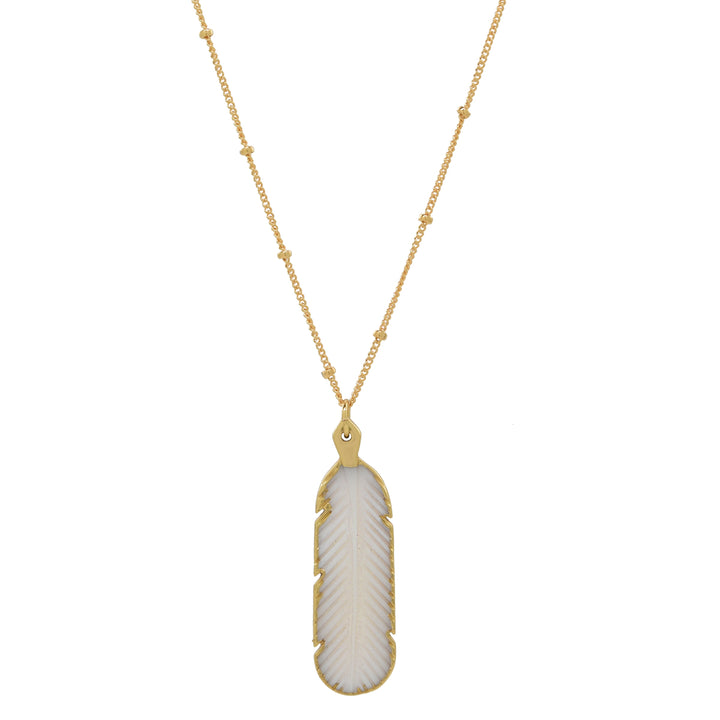 SALE - Feather Stone Necklace (more colors) - Necklaces - White Mother of Pearl - White Mother of Pearl - Azil Boutique