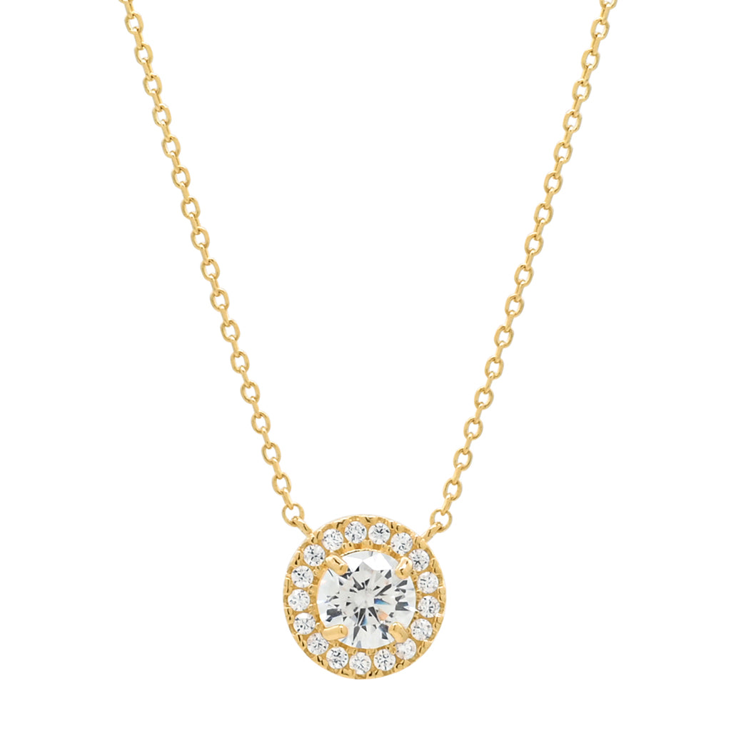 14k Solid Gold CZ Round Halo Necklace - Necklaces -  -  - Azil Boutique