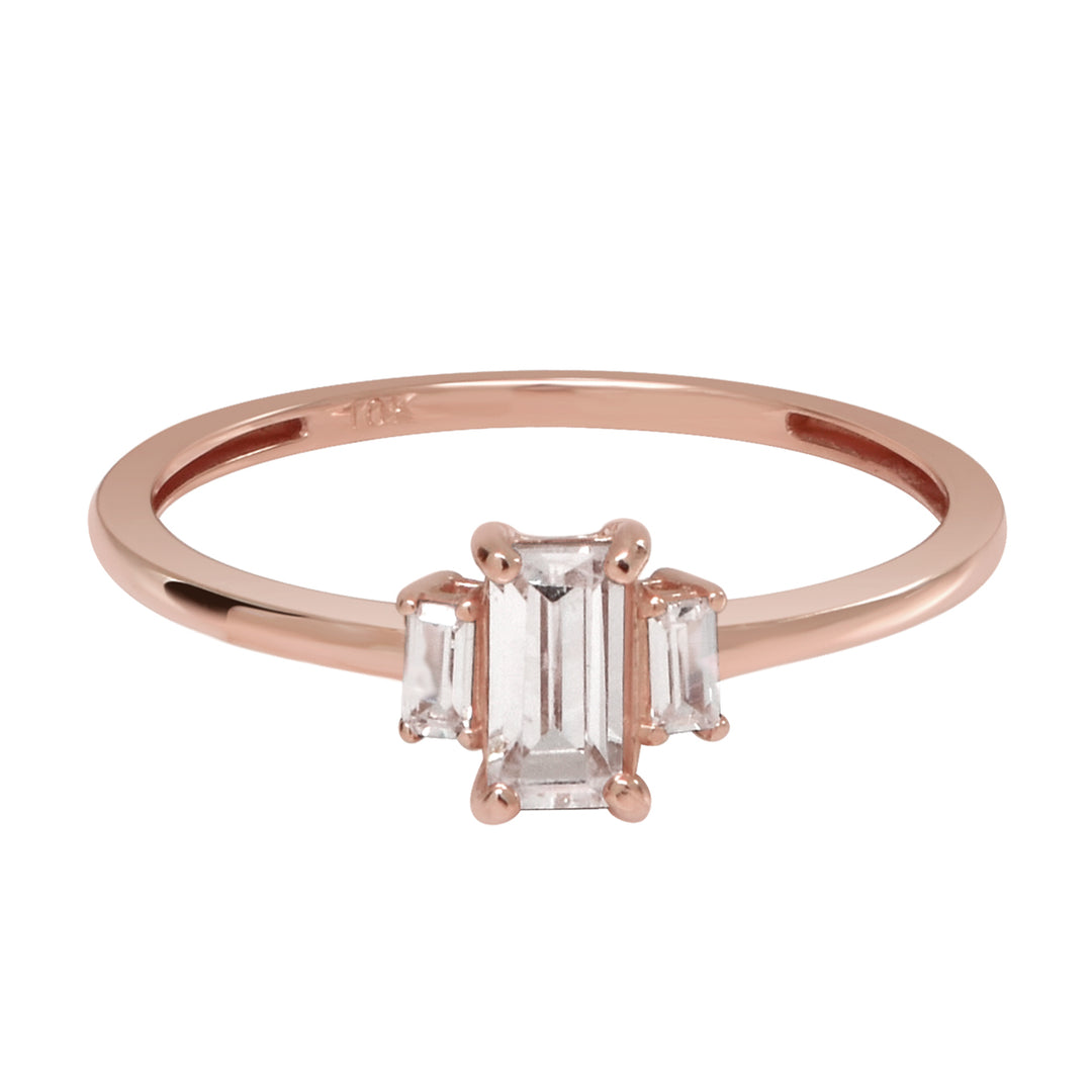 10k Solid Gold CZ Baguette Trapezoid Ring - Rings - Rose Gold - Rose Gold / 5 - Azil Boutique