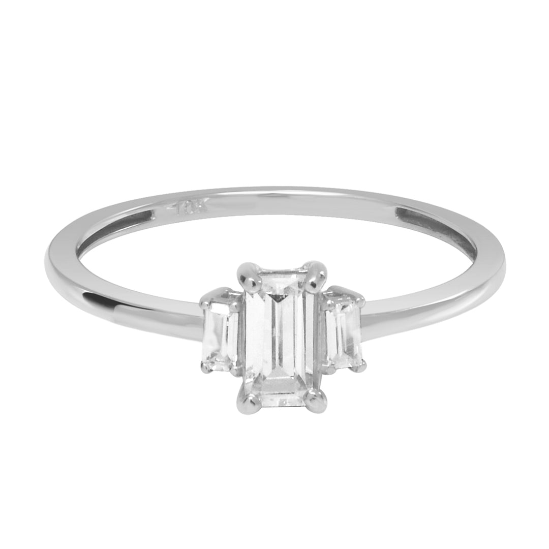 10k Solid Gold CZ Baguette Trapezoid Ring - Rings - White Gold - White Gold / 5 - Azil Boutique