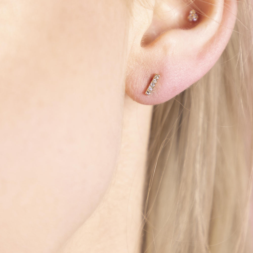 14k Tiny Diamond Bar Studs - Earrings -  -  - Azil Boutique