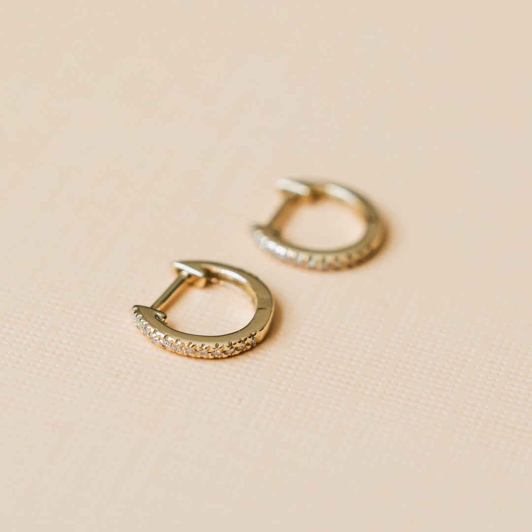 14k Diamond Huggie Hoop Earrings - Earrings -  -  - Azil Boutique