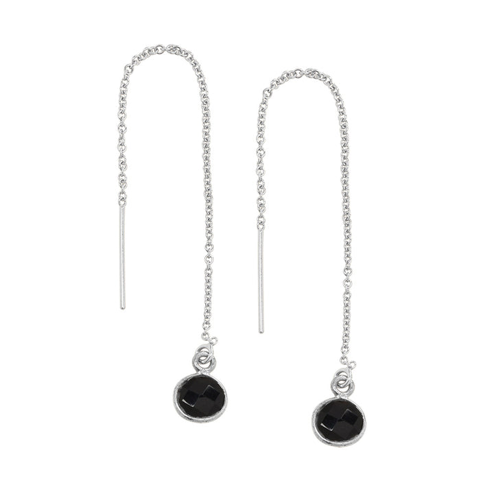 Bezel Stone Ear Threaders (more stones) - Earrings - Black Onyx - Black Onyx / Silver - Azil Boutique