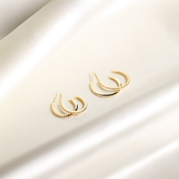 SALE - 10k Solid Gold CZ Pave Huggie/Hoop Studs - Earrings -  -  - Azil Boutique