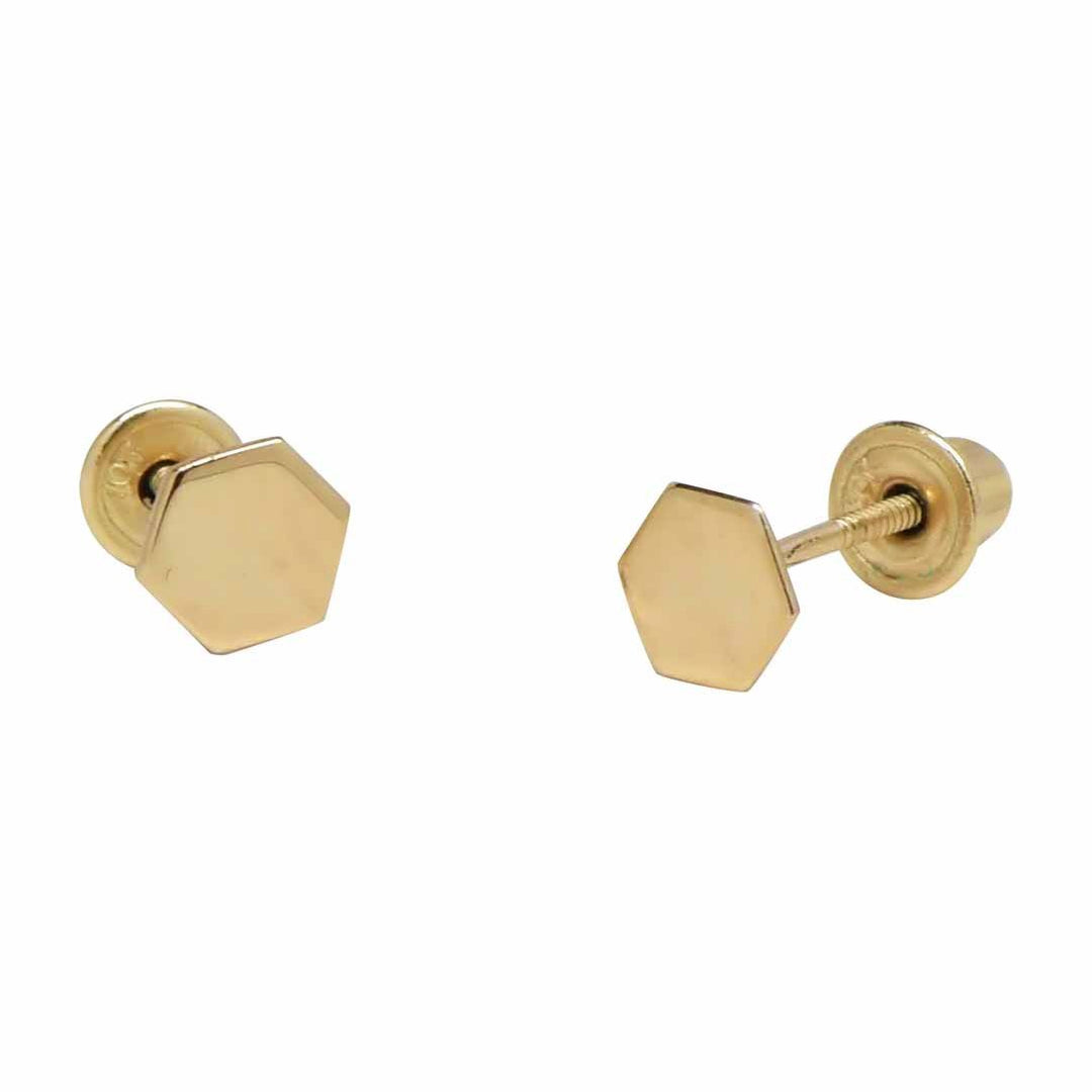 SALE - 10k Solid Gold Tiny Hexagon Studs - Earrings - Yellow Gold - Yellow Gold - Azil Boutique