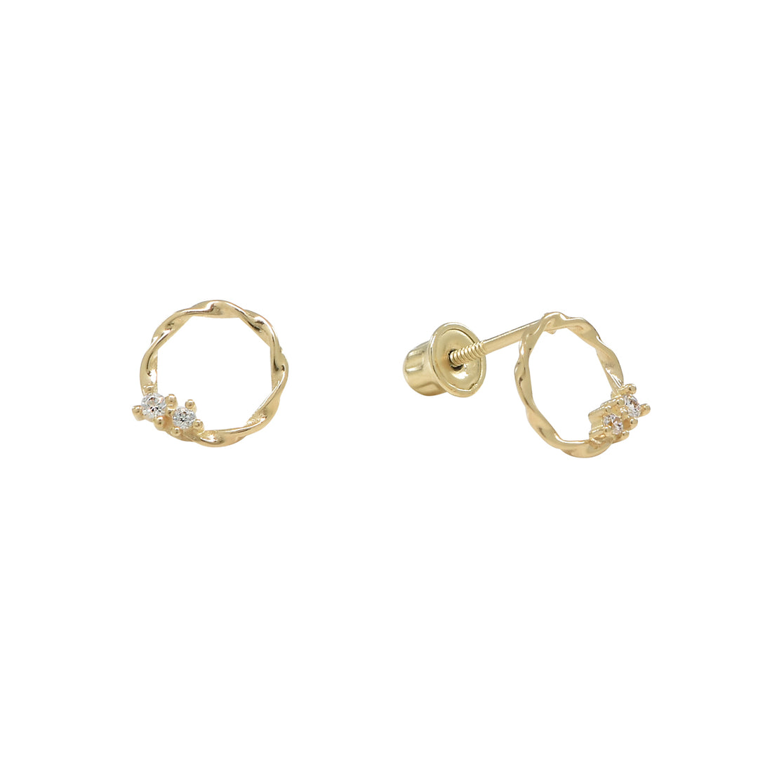 SALE - 10k Solid Gold CZ Twisted Circle Studs - Earrings - Yellow Gold - Yellow Gold - Azil Boutique