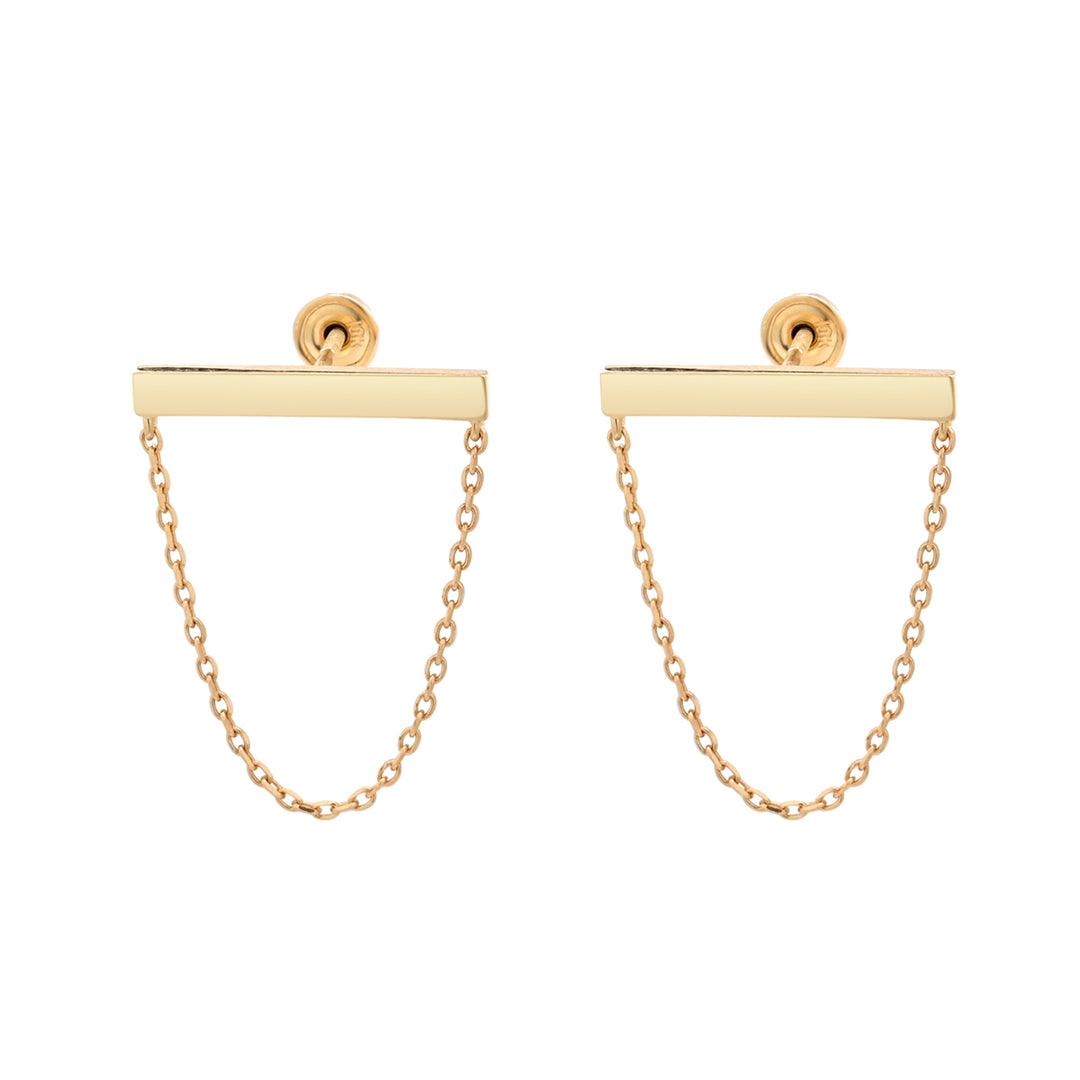SALE - 10k Solid Gold Thick Bar Chain Studs - Earrings -  -  - Azil Boutique
