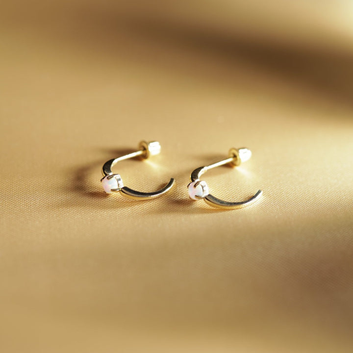 SALE - 10k Solid Gold Opal Prong Huggie Studs - Earrings -  -  - Azil Boutique