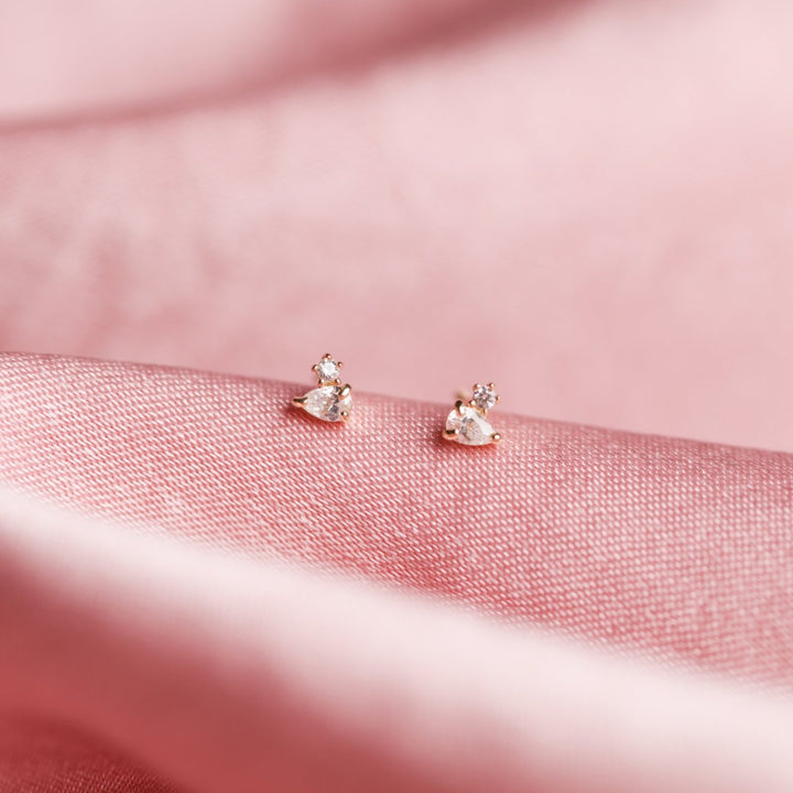 10k Solid Gold Tiny Round/Teardrop CZ Studs - Earrings -  -  - Azil Boutique