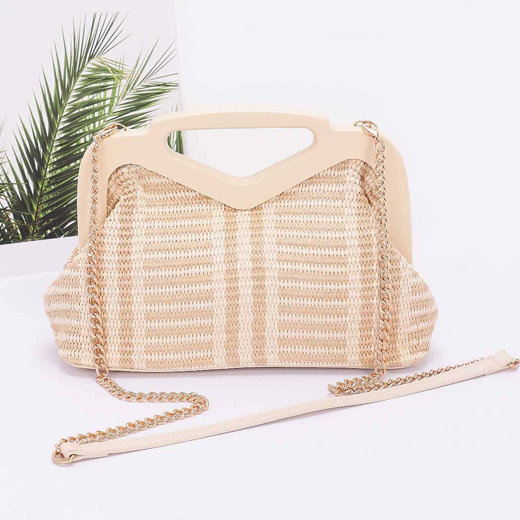 Striped Straw Wood Frame Clutch - Handbags - BG - BG - Azil Boutique