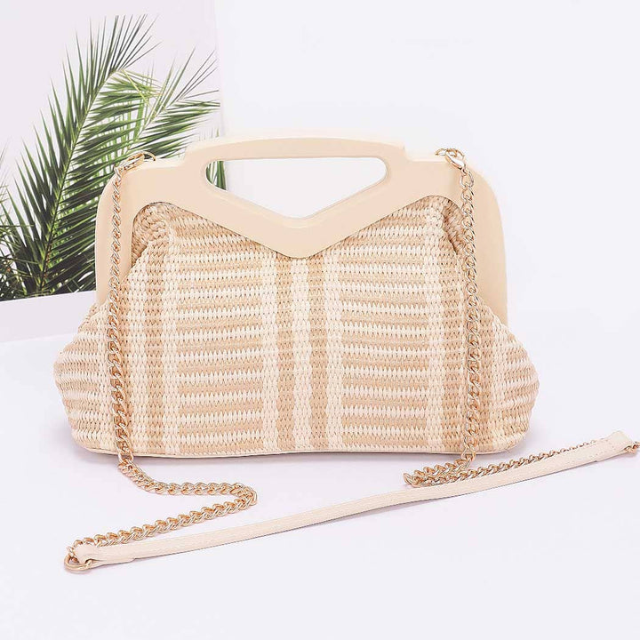 Striped Straw Wood Frame Clutch - Handbags - BG - BG - Azil Boutique