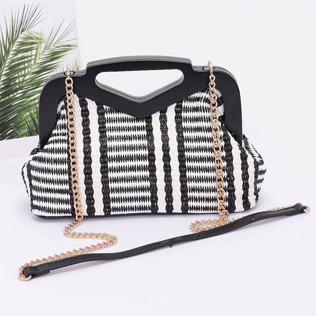Striped Straw Wood Frame Clutch - Handbags - - - Azil Boutique