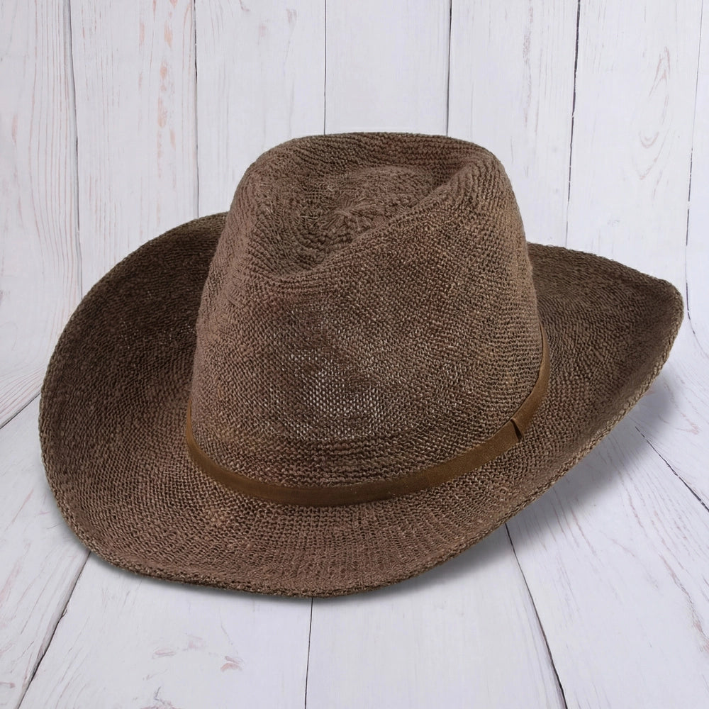 Woven Cowboy Hat with Fabric Band - Hats - Brown - Brown - Azil Boutique