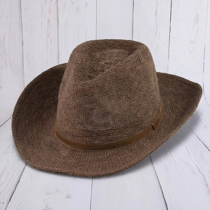 Woven Cowboy Hat with Fabric Band - Hats - Brown - Brown - Azil Boutique