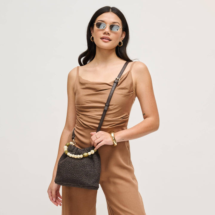 Emery Beaded Handle Straw Handbag