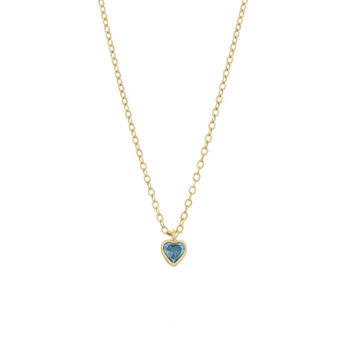 Tiny CZ Heart Birthstone Necklace - - March - Aquamarine - March - Aquamarine - Azil Boutique
