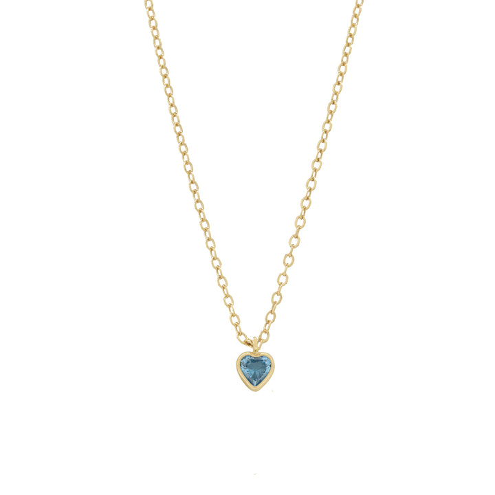 Tiny CZ Heart Birthstone Necklace - - March - Aquamarine - March - Aquamarine - Azil Boutique