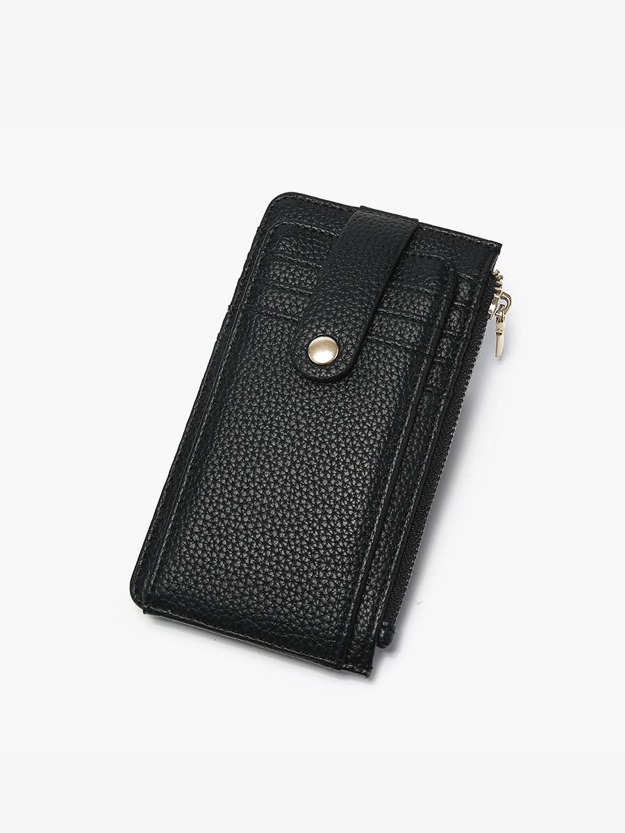 Mae Multi-Card Wallet w/ Strap Snap Closure | WL2541 - Wallets - Black - Black - Azil Boutique